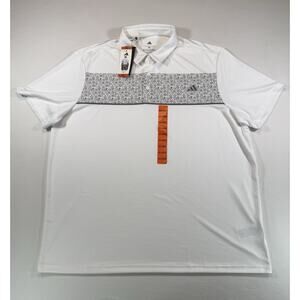 Adidas Mens Golf Polo Shirt XXL White Gray Pattern Stripe NWT